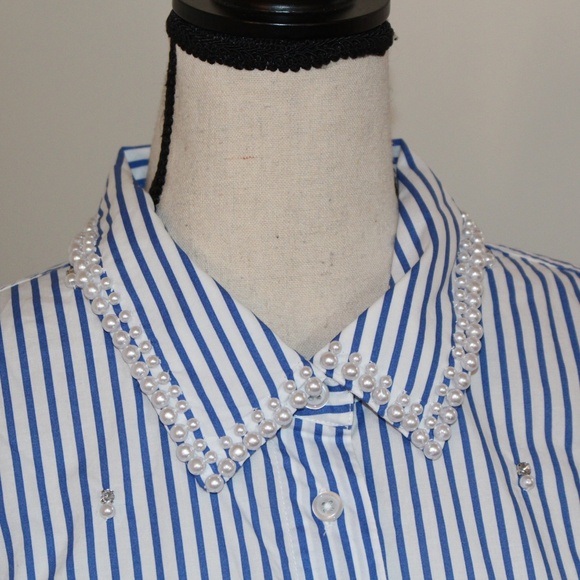 Talbots, Daffodil Stripe shirt Embellished with Pearls and Rhinestones - Picture 6 of 12